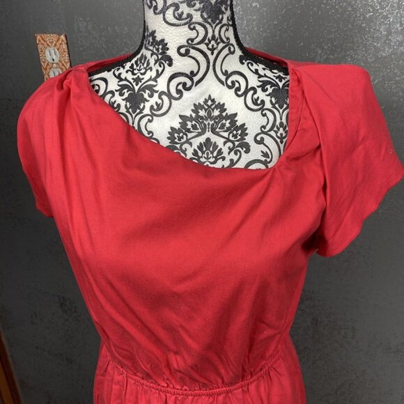 GAP Salmon Pink Tencel Cotton Dress – Asymmetric Neckline, Pockets, Size 6 - Picture 3 of 9